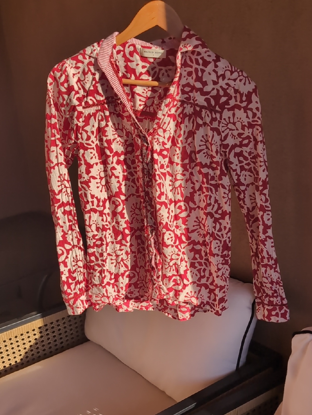 Maison Hotel Red Floral Button-Down Shirt 100% Cotton